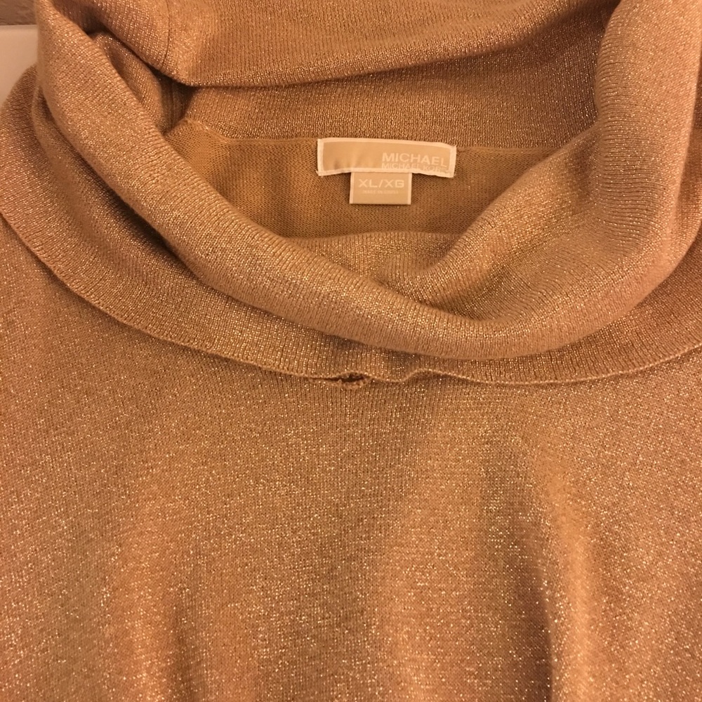 Michael Kors Gold Metallic Turtle Neck Top
